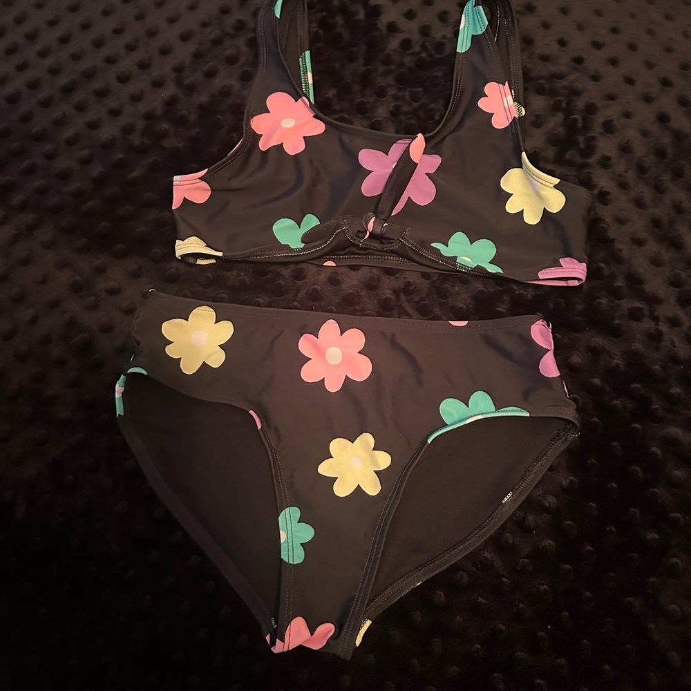 Old Navy Kids Swim Bikini - Black with Pink, Green, Yellow Flowers